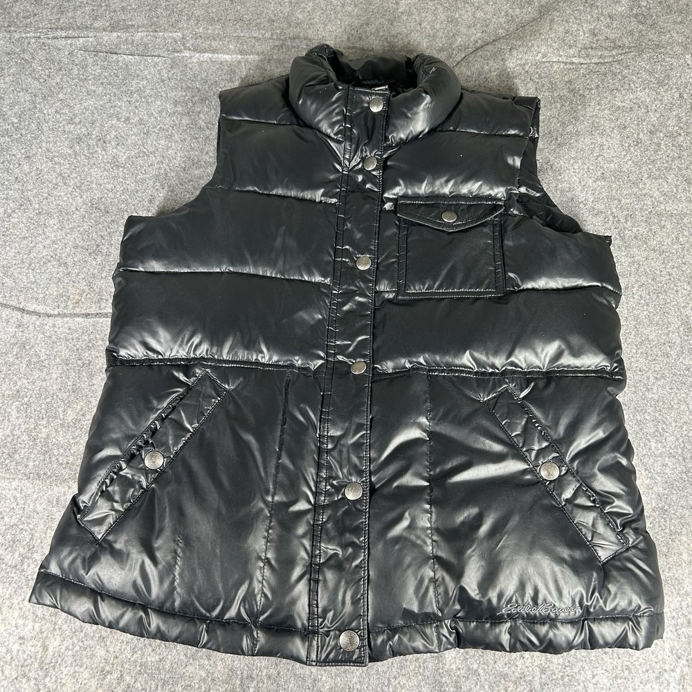 Eddie Bauer Premium Goose‎ Down Puffer Vest Women's Medium Black Pockets